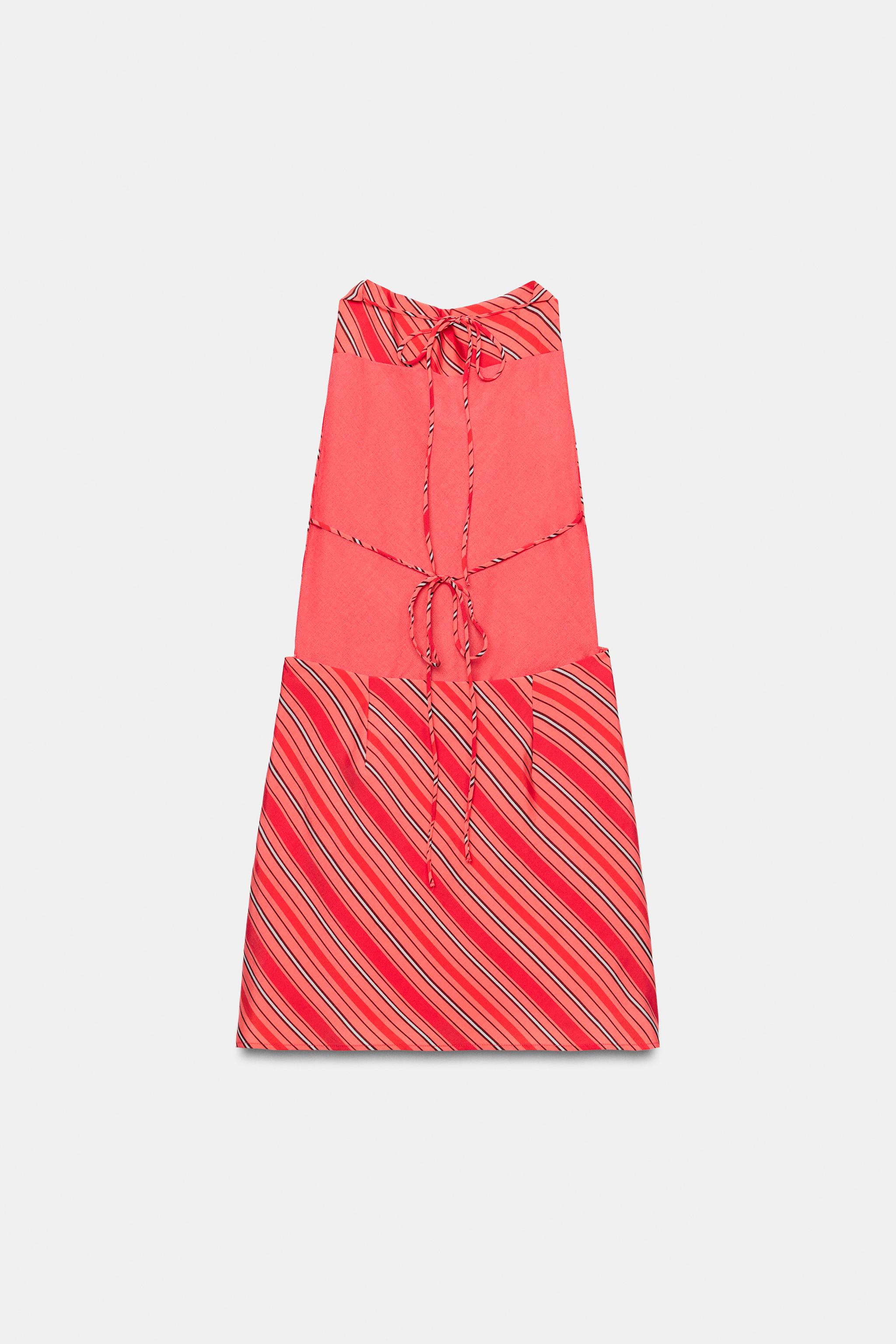 DRAPED STRIPED HALTER DRESS